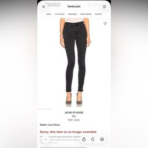 NWT Acne Studios Pin Used Black High Waist Skinny Jeans 29/34